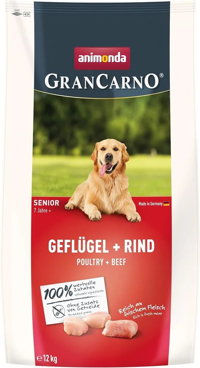 animonda Grancarno Senior Comida Seca para Perros, sin Cereales, Aves de Corral y Vacuno (1 x 12 kg), alimento seco para Perros Mayores sin Gluten ni Trigo, Comida Seca para Perros de Alta