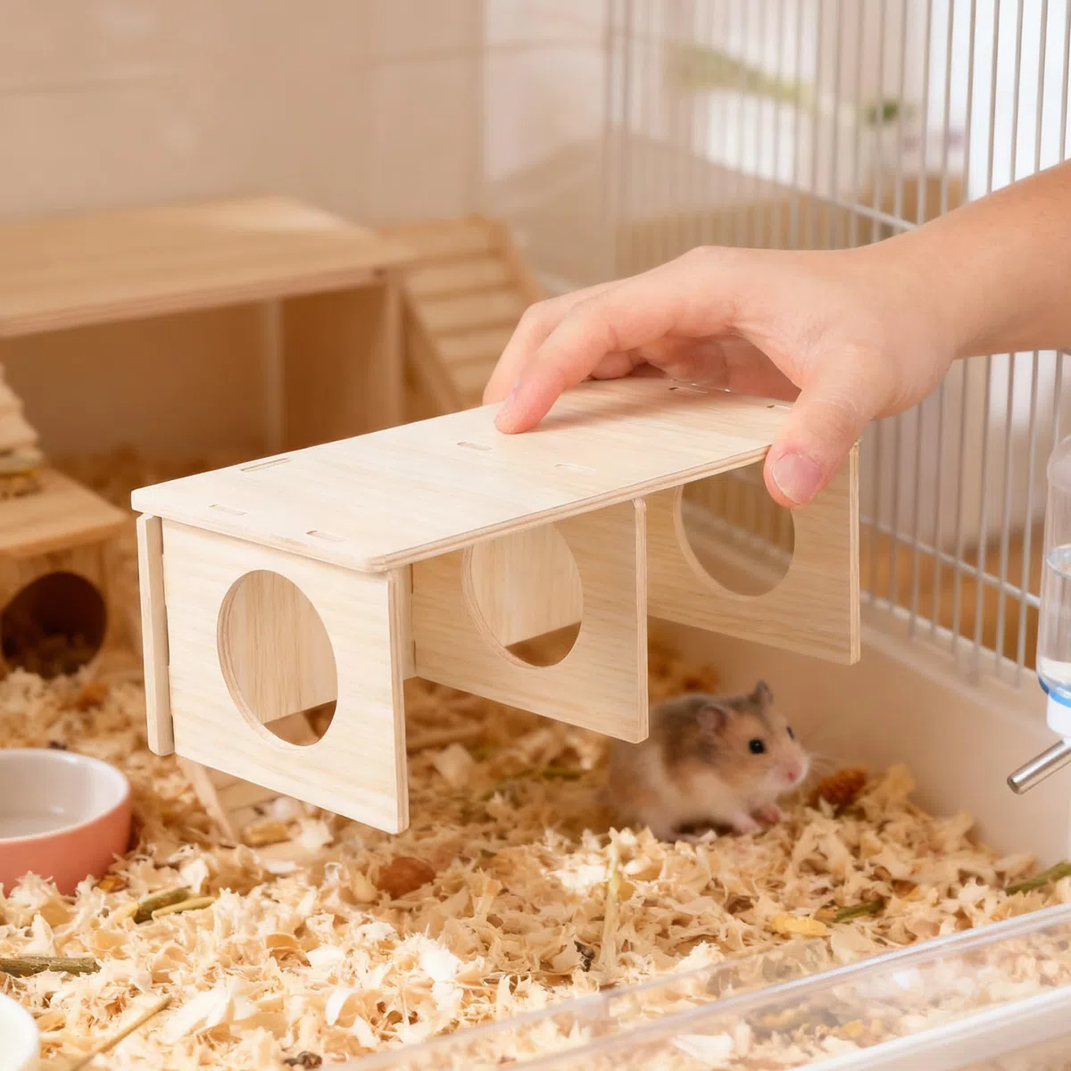 Casa de Madera para Hámsters y Roedores Refugio Resistente y Seguro para Dormir y Esconderse Juguete Mordedor Multiuso para Mascotas Pequeñas