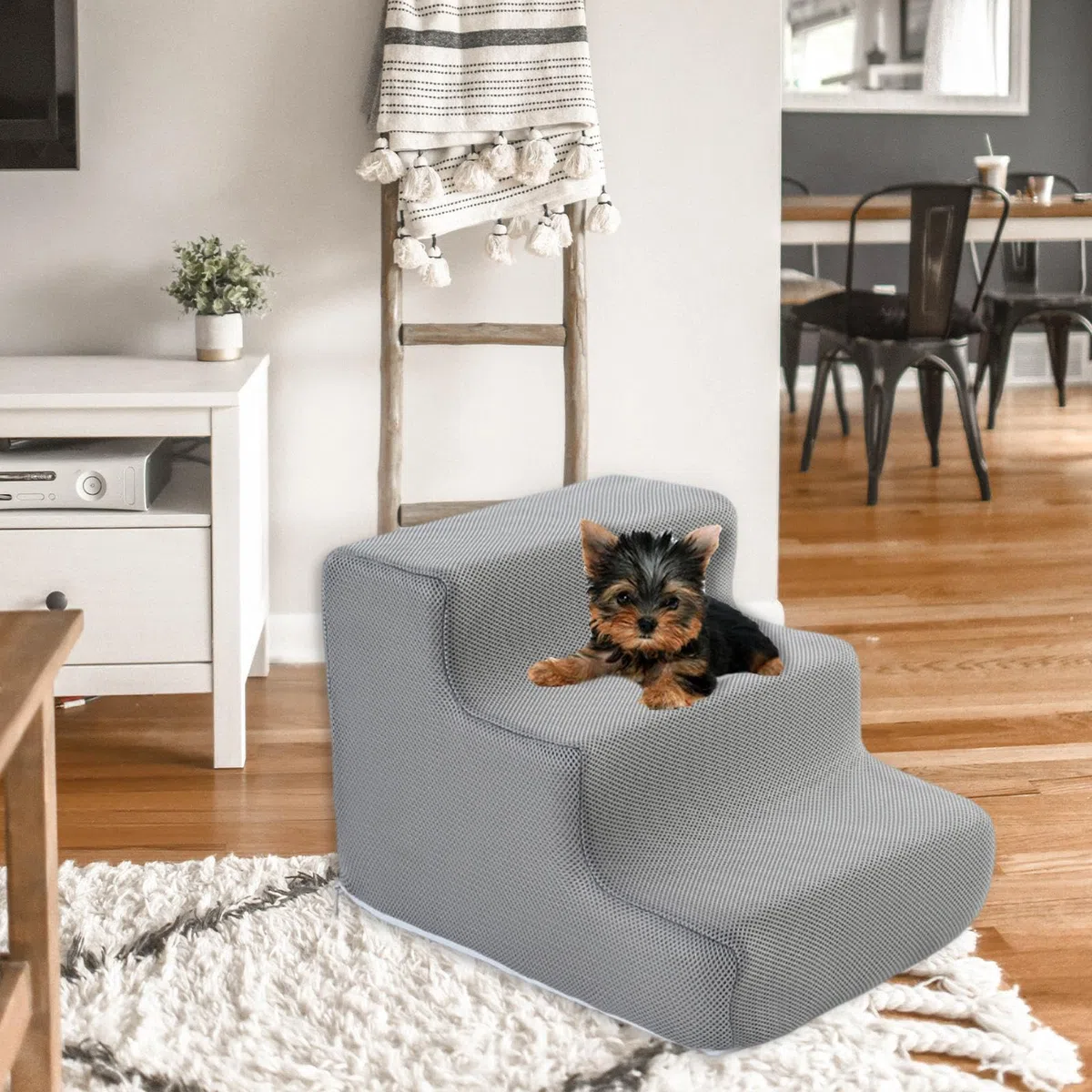 Escaleras para Mascotas y Perros, Rampa Multiusos con Esponja de Alta Densidad, S 3 Pasos Gris