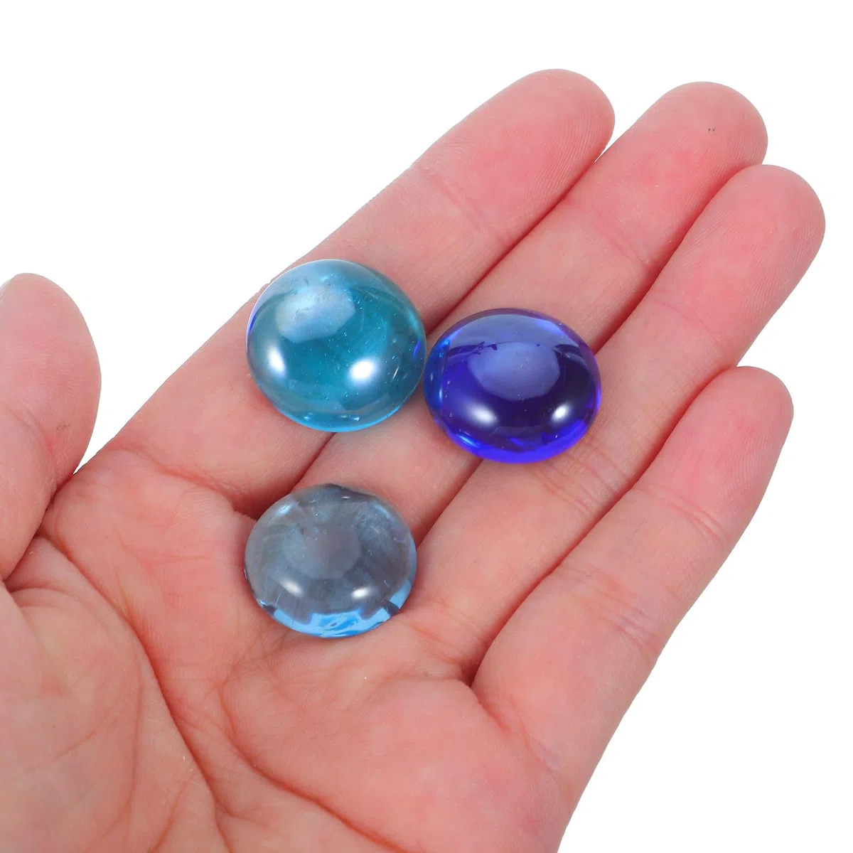 jojofuny Piedras de Vidrio Azul Decorativas para Macetas y Acuarios, Cuentas Planas Redondas de 17-19mm, Paquete de 1.5kg Base Estable y Antideslizante para Decoración