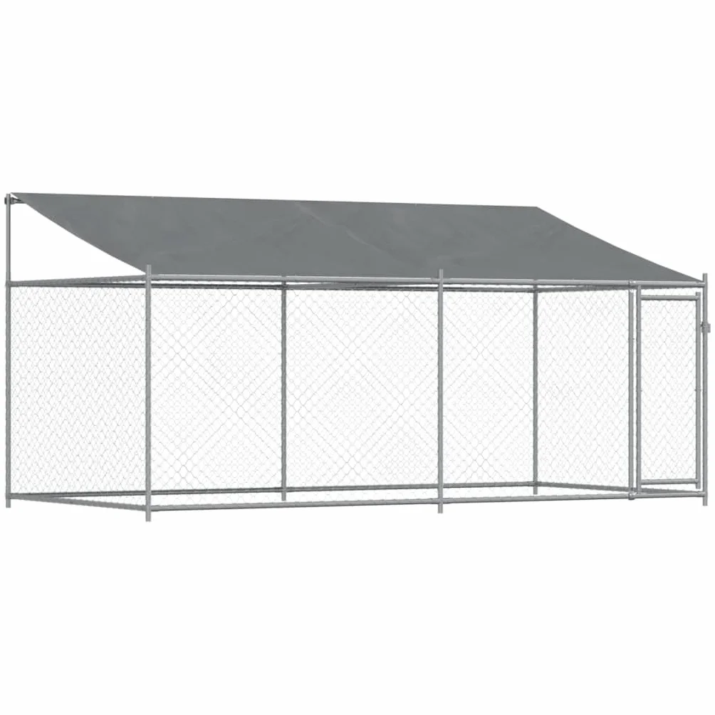 Gecheer Jaula de Perros Techo y Puerta Acero galvanizado Gris 4x2x2 m,Cercado para Perros Perrera Gallinas,Caseta para Perros Mascotas Animales Perro Grande Exterior