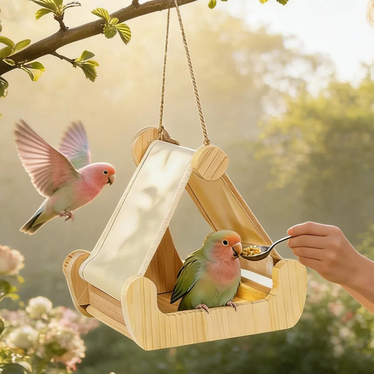 Hamaca para pájaros | Columpio de sueño de madera con bandeja cajón para pájaros | Cama de descanso periquito para calopsitte, Loro, periquito, ondulado, inseparable y guacamayo