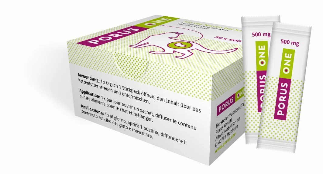 Porus ONE | Paquete doble | 2 x 30 x 500 mg | Alimento complementario para gatos | Para gatos con problemas renales | Para que los gatos toxinas urémicas no vayan a los riñones