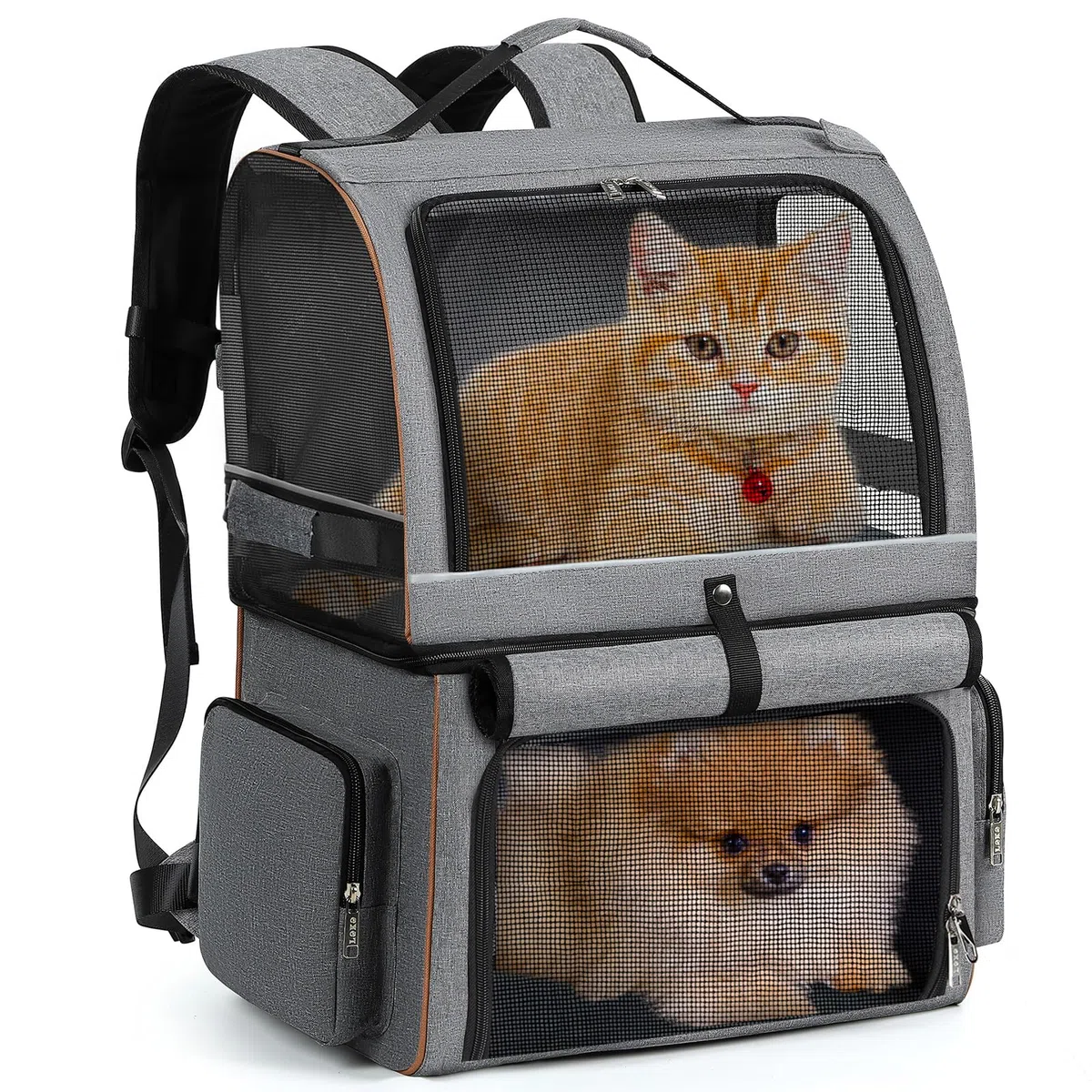 Lekesky Transportador doble para gatos para 2 gatos, mochila para mascotas para 2 mascotas, mochila de doble compartimento para mascotas para dos gatos pequeños o un perro mediano, mochila