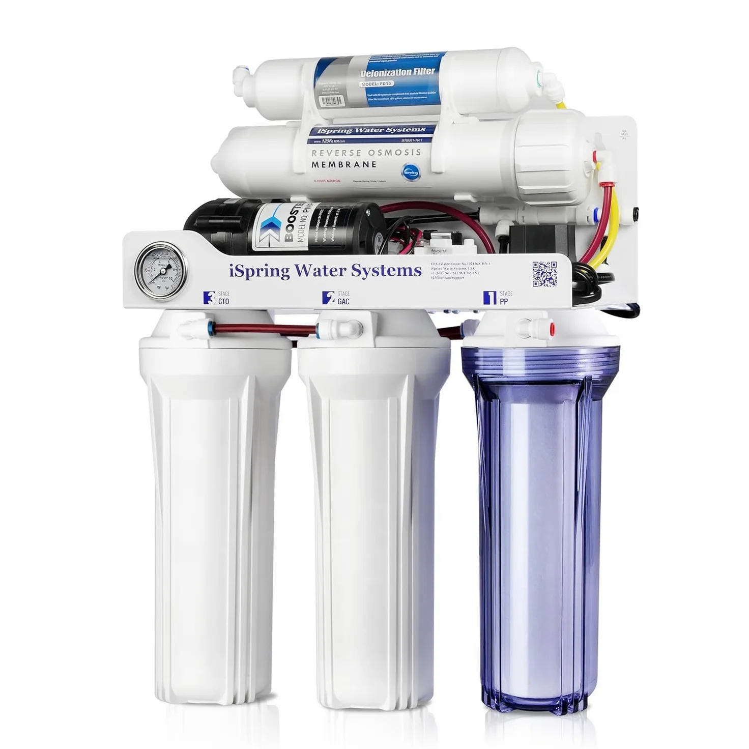 iSpring RCC1DP Ósmosis Inversa Desionización 5 Etapas con Bomba | 150 GPD de Alto Rendimiento, Sistema sin Tanque, Filtro de Agua DI, Para Acuario