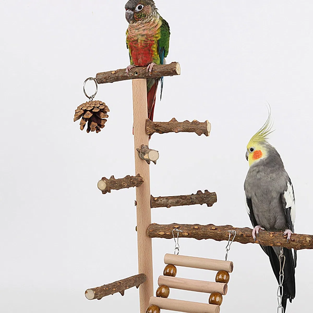 Parque de Juegos para Aves Juguete Trepador en Madera | para Periquitos con Taza y Bandeja de Acero Inoxidable para Cacatúa Ninfa, Pinzón, Agapornis en Masticación, Entrenamiento,