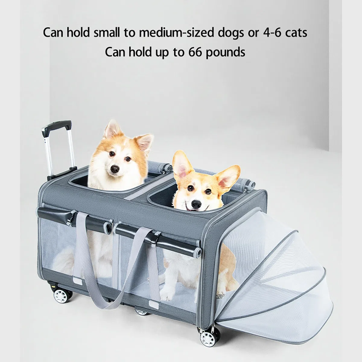 Bolsa de transporte expandible para mascotas, caja de viaje para mascotas, dos cajas, con ruedas extraíbles, divisores ajustables y asa telescópica, adecuada para perros y gatos pequeños y medianos