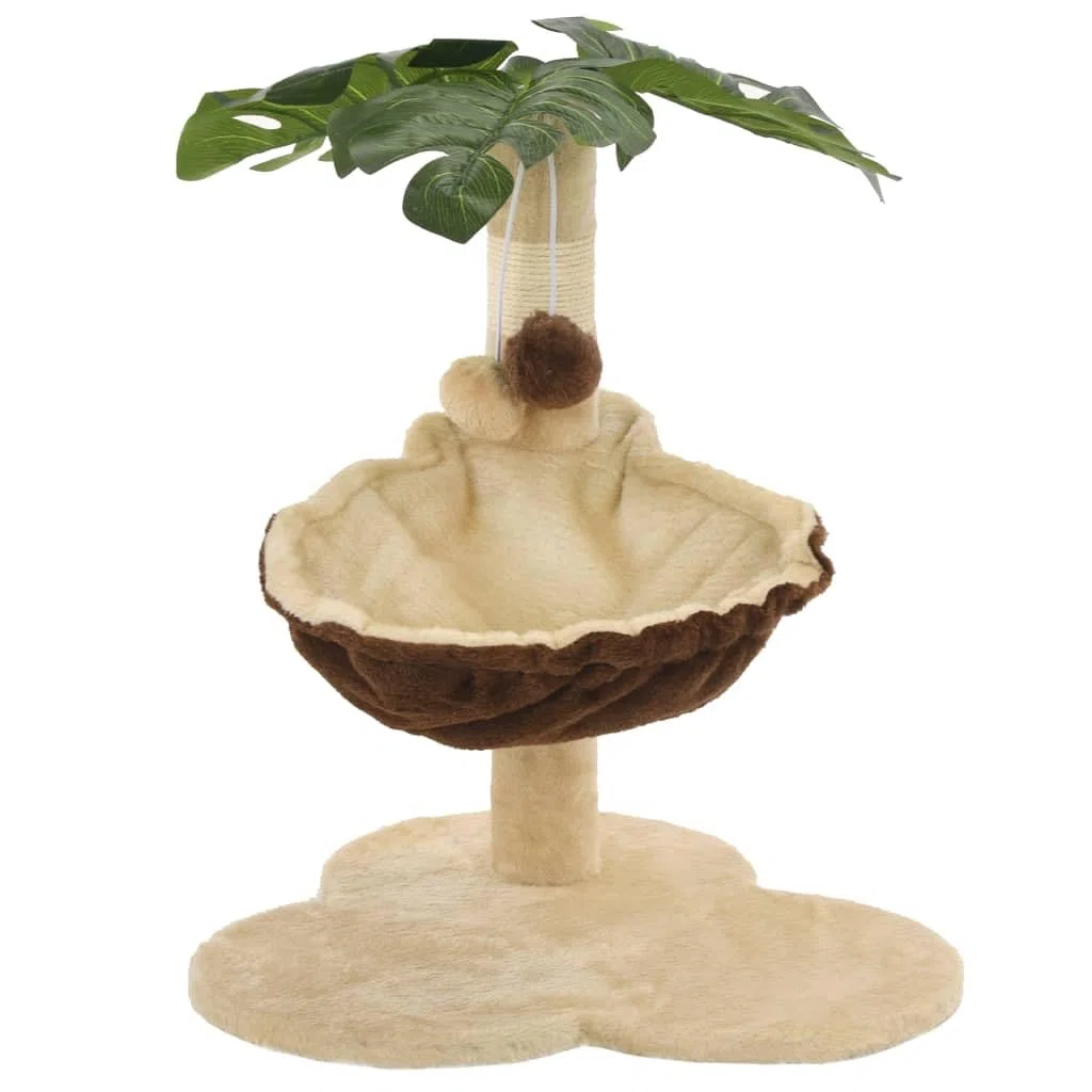 Árbol rascador de 50 cm con tronco de sisal, pelota de juego, color beige y marrón