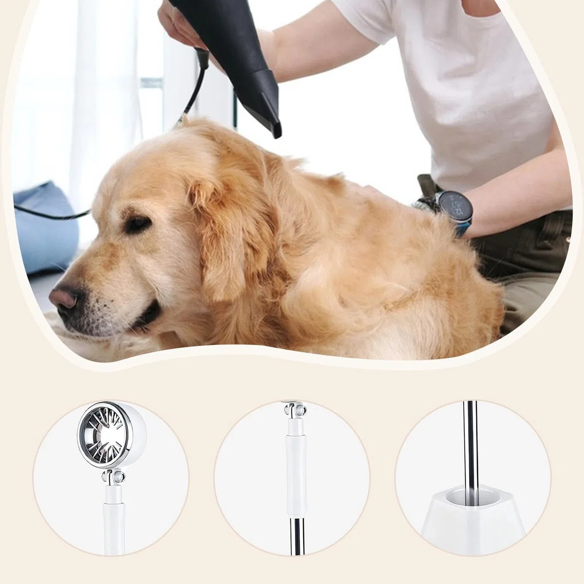 Sharplace Soporte para Secador de Pelo, Accesorio para Peluquería de Mascotas, Base Estable Y Flexible, para El Cuidado de Cachorros Y Gatos, Soporte para Secad, Blanco