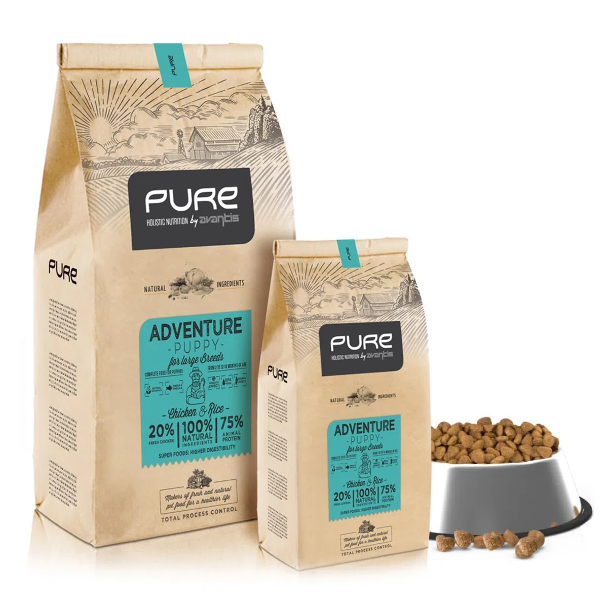 Pure Adventure Puppy Pollo y Arroz 12 kg – Pienso Holístico con Carne Fresca para Cachorros de Razas Grandes – Huesos y Articulaciones
