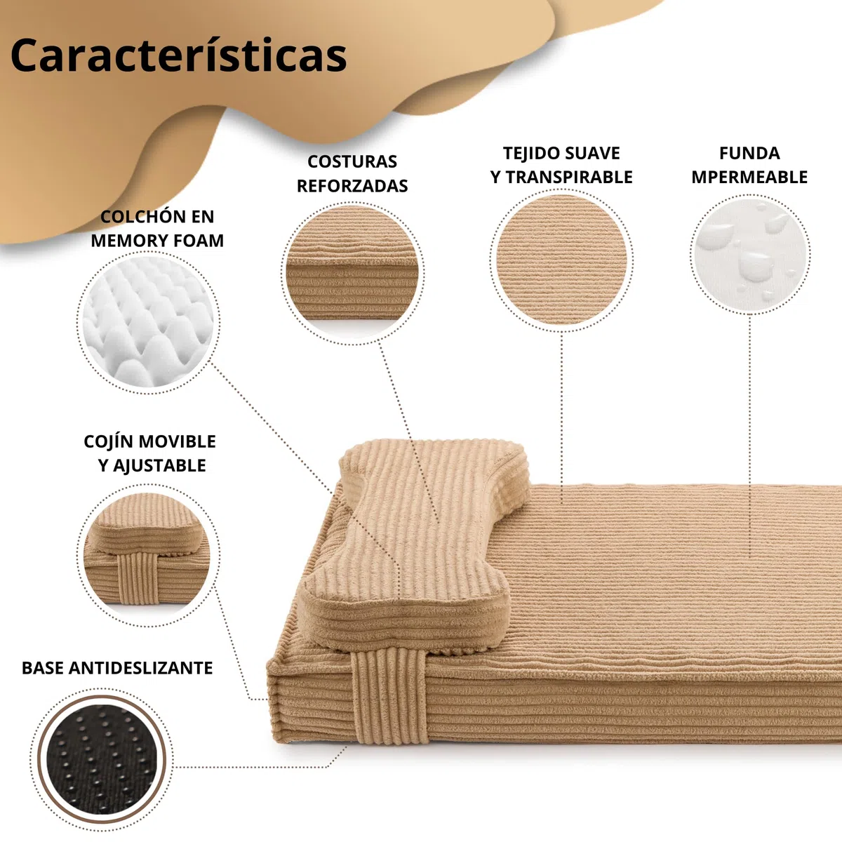 Cama Perro ortopédica antiestrés Lavable Funda Impermeable (Small)