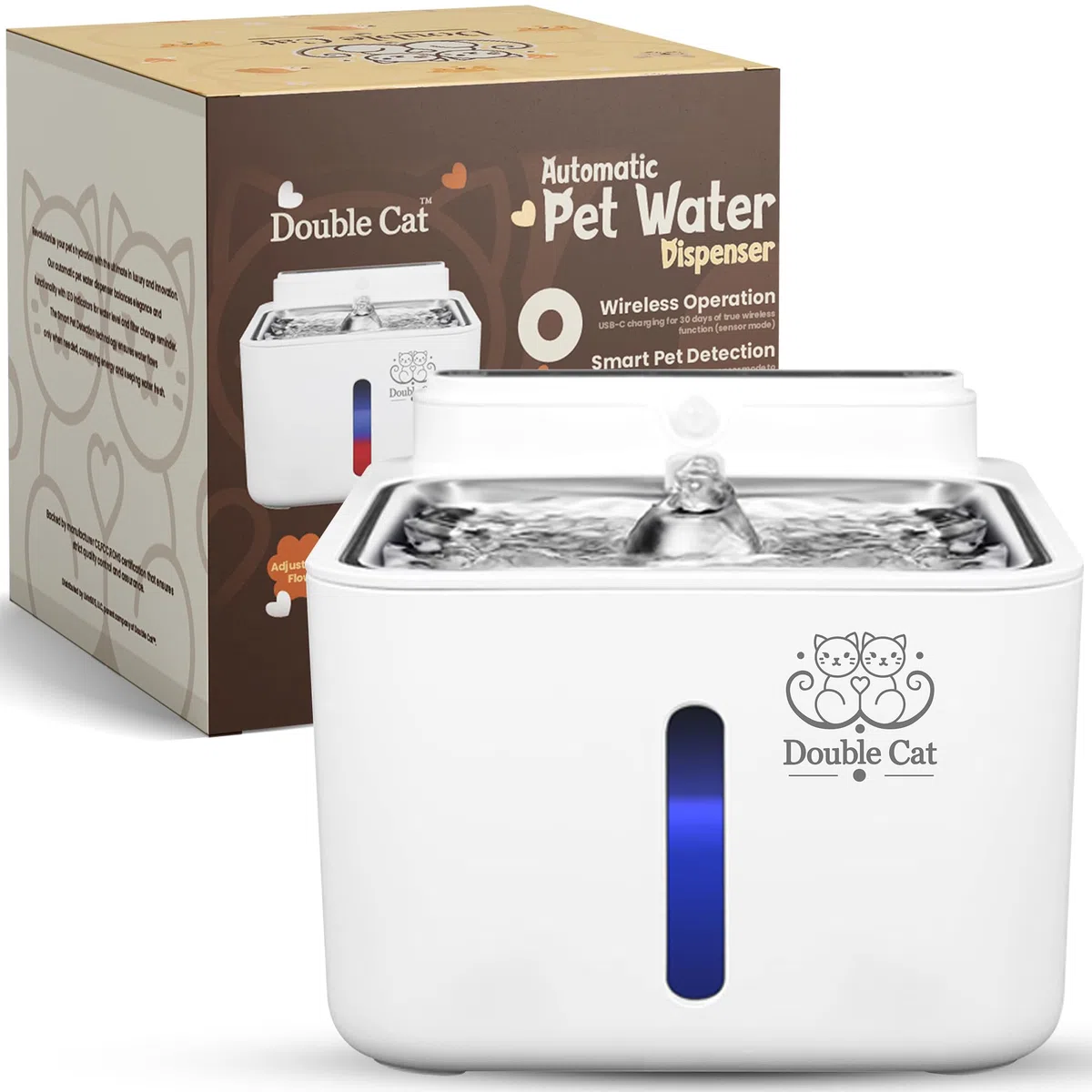 Fuente de agua automática para perros y gatos, 3,2 L, detección inteligente de mascotas, inalámbrica, funcionamiento silencioso, indicadores de luz LED y filtración multicapa, hidratación fresca y