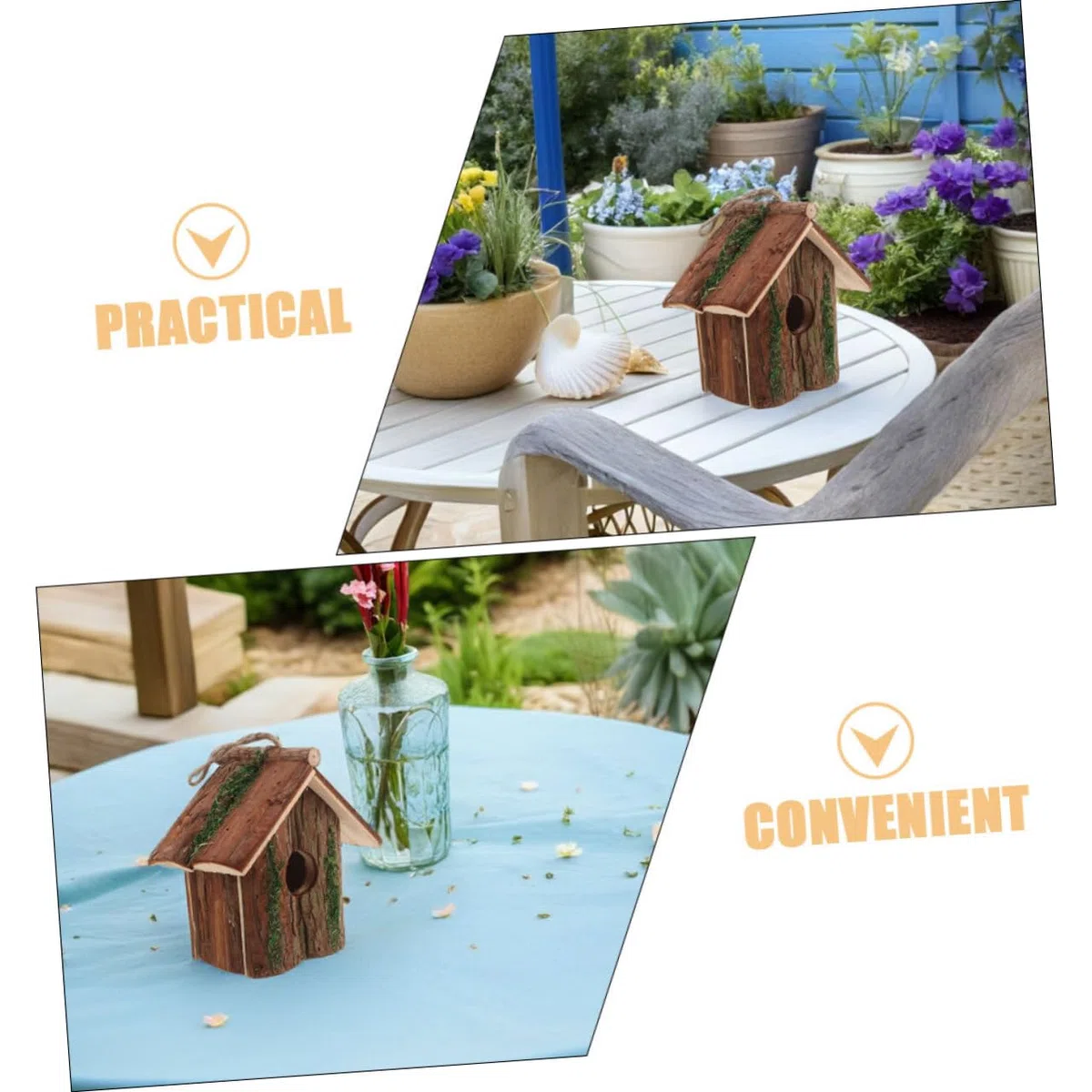 2 Piezas Casa de Pájaros Colgante Exterior Madera Natural Estilo Cabaña con para Colibríes Nido Decoración Jardín Ecológica Rústica
