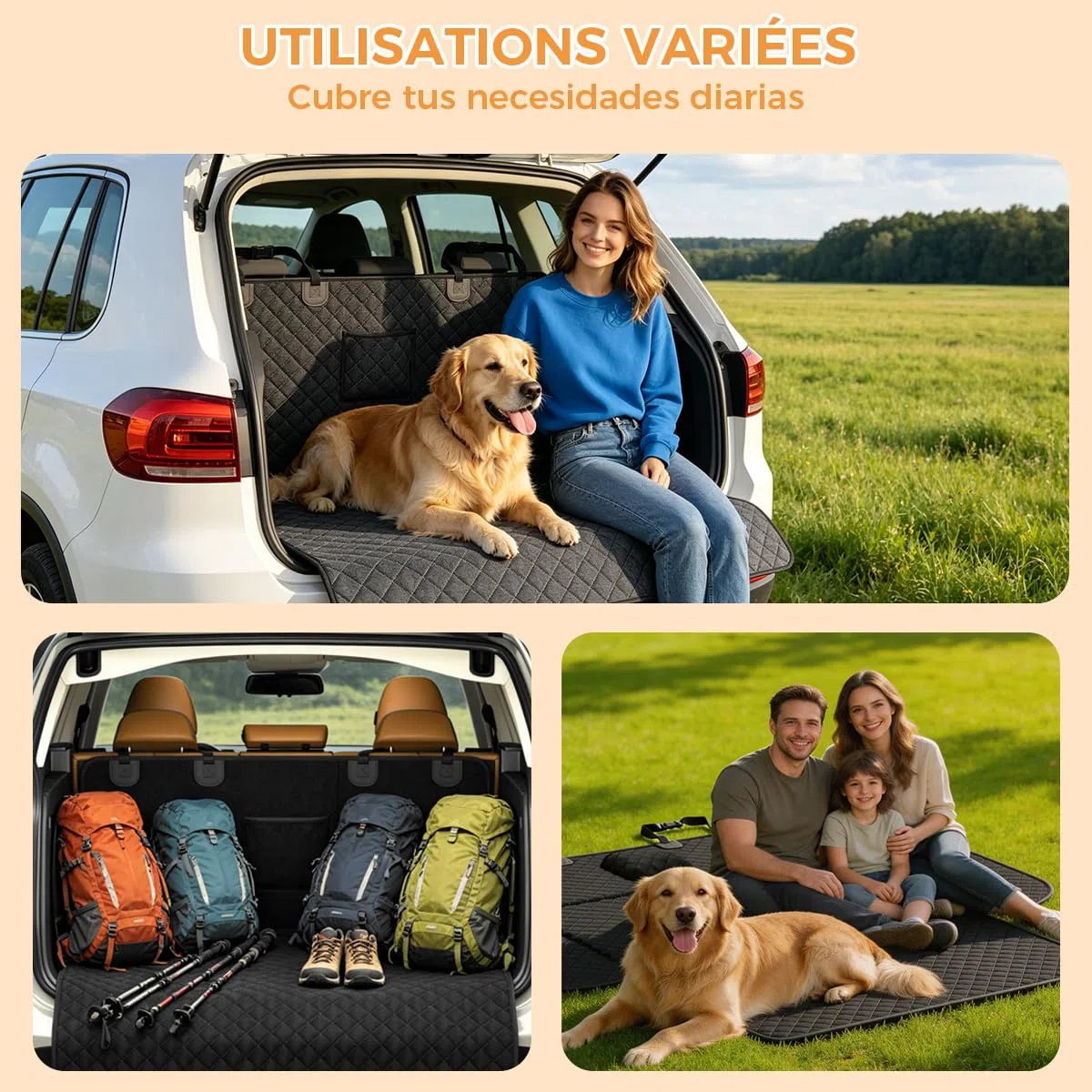 Protector para maletero de perro, manta para perros, acolchado con protección lateral y borde de carga, alfombrilla universal para maletero para perros es impermeable, resistente a los