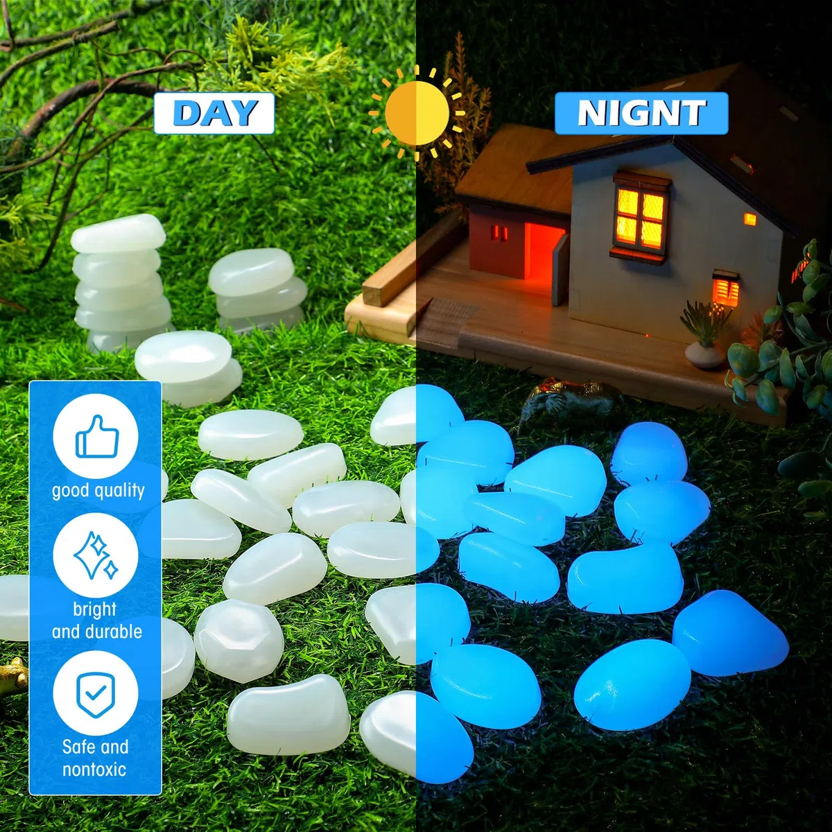 Landical 100 Piedras Que Brillan en la Oscuridad, Piedras Que Brillan en la Oscuridad, Piedras Luminosas para Acuario, Grava, decoración de Plantas suculentas (Blanco, 1.8 Pulgadas)