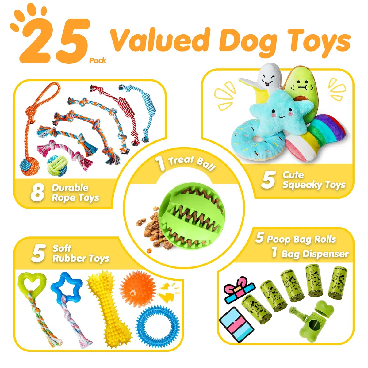 Zeaxuie Paquete de 20 Juguetes masticables de Lujo para Cachorros, Lindos Juguetes para Perros pequeños con Cuerdas, Juguetes masticables para Cachorros, Pelota de golosinas y Juguetes chirriantes