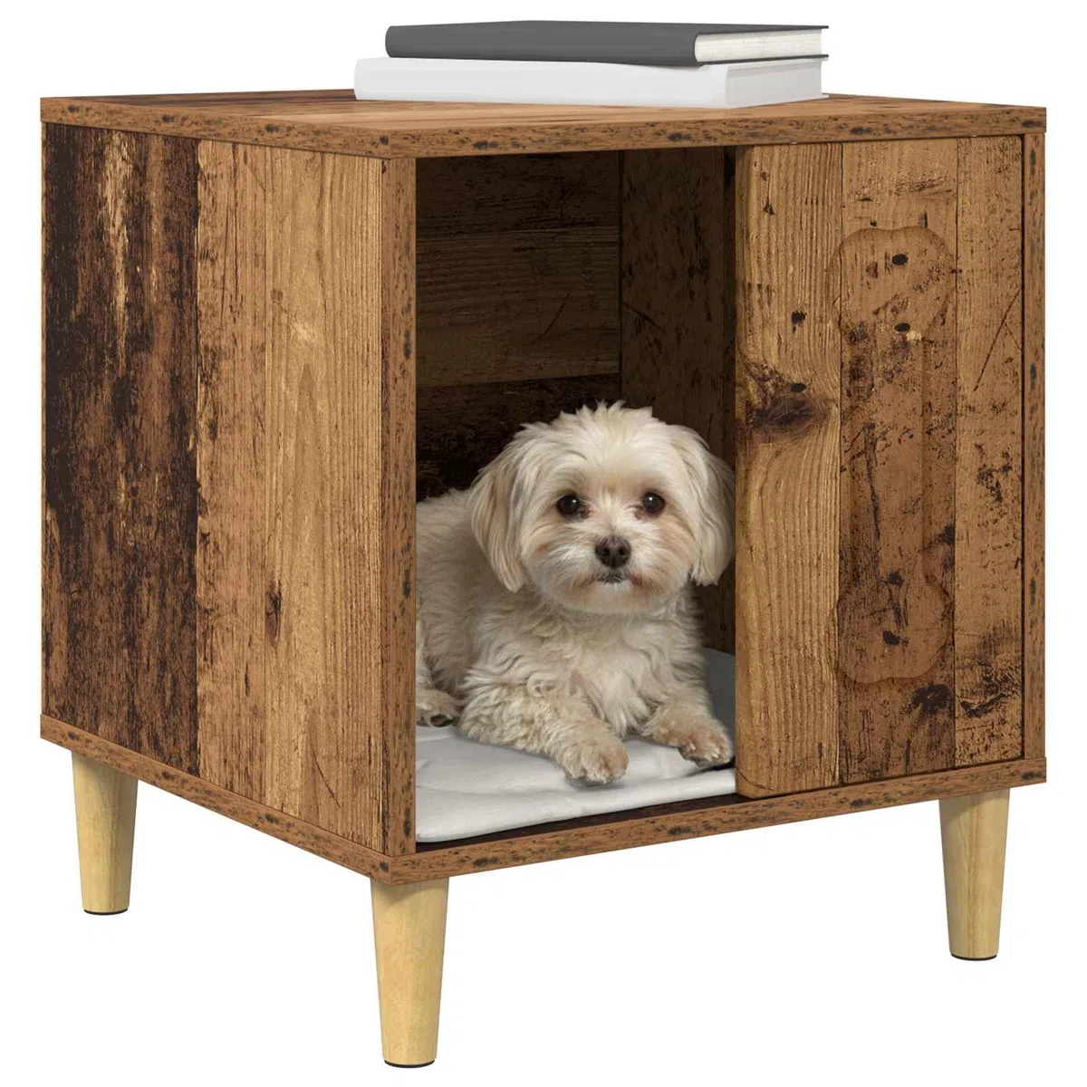 Caseta para perros de madera, 44 x 42 x 49 cm, moderna cueva para perros, para interiores, refugio estable para mascotas, compacta y fácil de limpiar