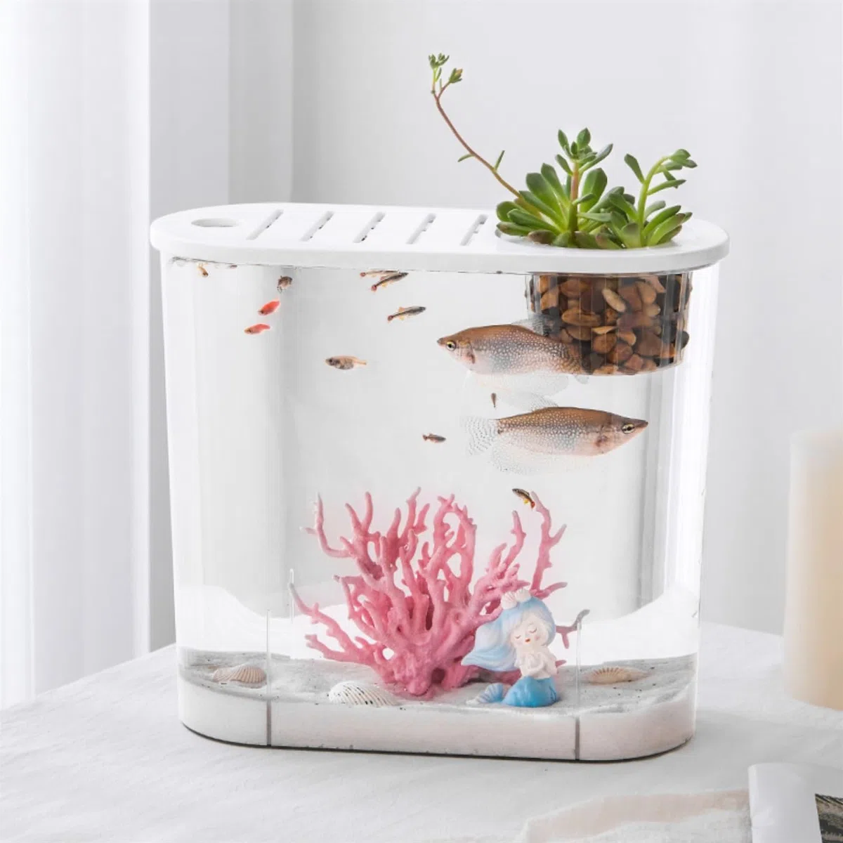 Acuario Pecera Pequeña Micro Paisaje Transparente Pecera Grande Ecológica Hogar con Tapa Escritorio Ovalada se Pueden Plantar Plantas Acuáticas Peces Acuario(Grande)
