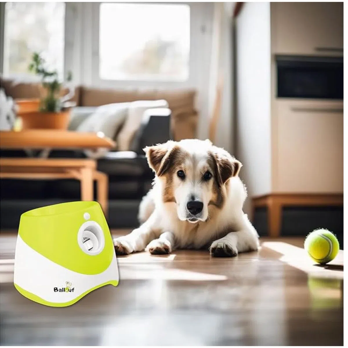 Climsom Lanzador Automático de Pelotas para Perros Ballouf Juguete Interactivo con 6 Pelotas - Batería Recargable 5h - 3 Distancias Ajustables - Idea