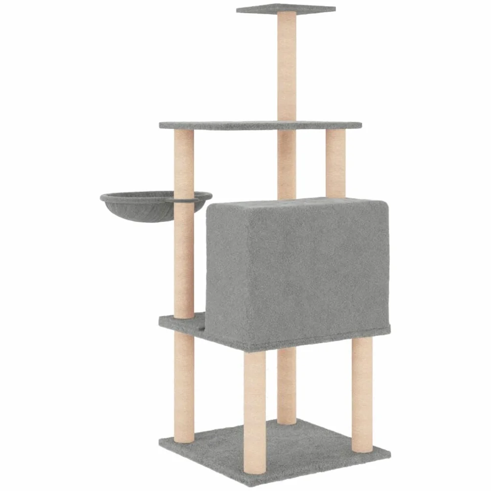 ShGaxin Rascador para Gatos con Postes de sisal Gris Claro 132 cm, Rascador Gato, Arbol Rascador para Gatos, Gatos Accesorios, Torre Gatos, Arranhador para Gatos, Casa para Gatos