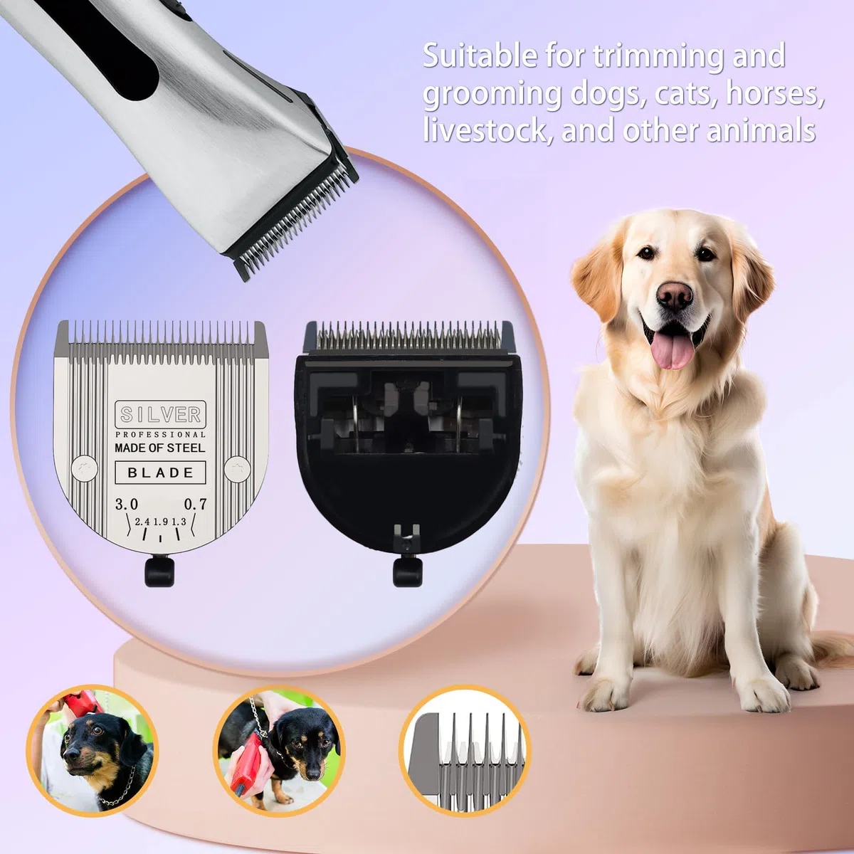 3 cuchillas de repuesto 5 en 1 compatibles con Wahl Bravura Clipper. Chromado, Creativa, Figura. Cortaperros para perros Grooming