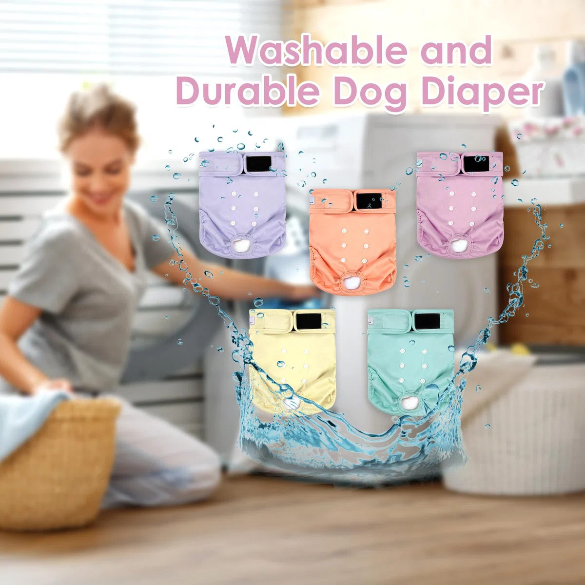 Paquete de 5 pañales lavables para perras, pañales reutilizables para perros, pañales altamente absorbentes para perros, falda ajustable a prueba de fugas para cachorros, para calor