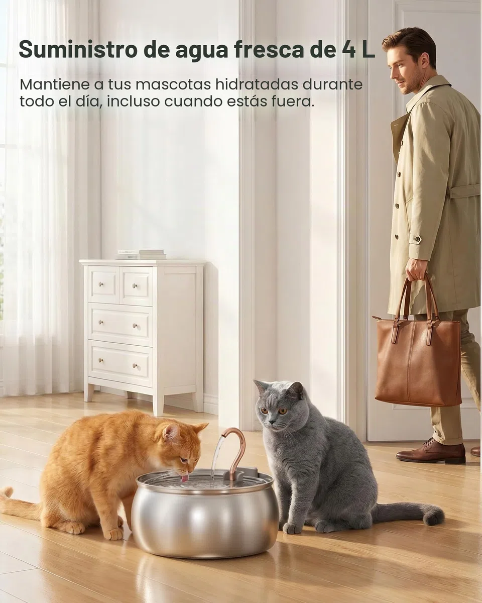 TOMXCUTE Fuente para Gatos Acero Inoxidable (Acero Inoxidable+Latón + plásticos)