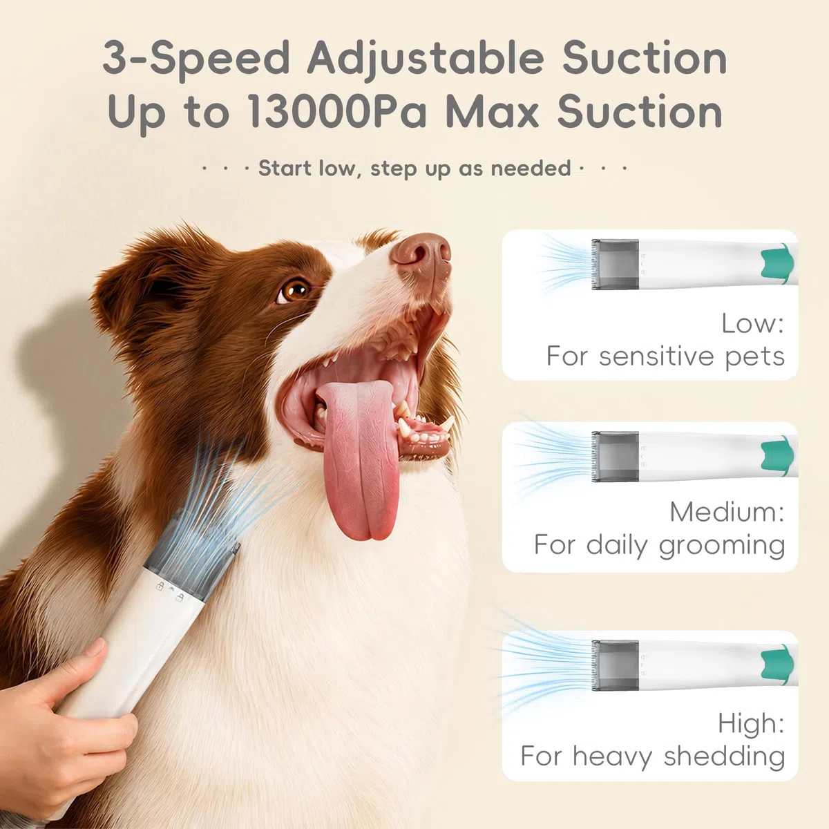 CLEANPAWS Kit de aspiradora de aseo para perros actualizado 2026 con cortaúñas y peine para desenredar, aspiradora de mascotas de 13000 Pa para desprendimiento, aspiradora de pelo de perro 9 en 1