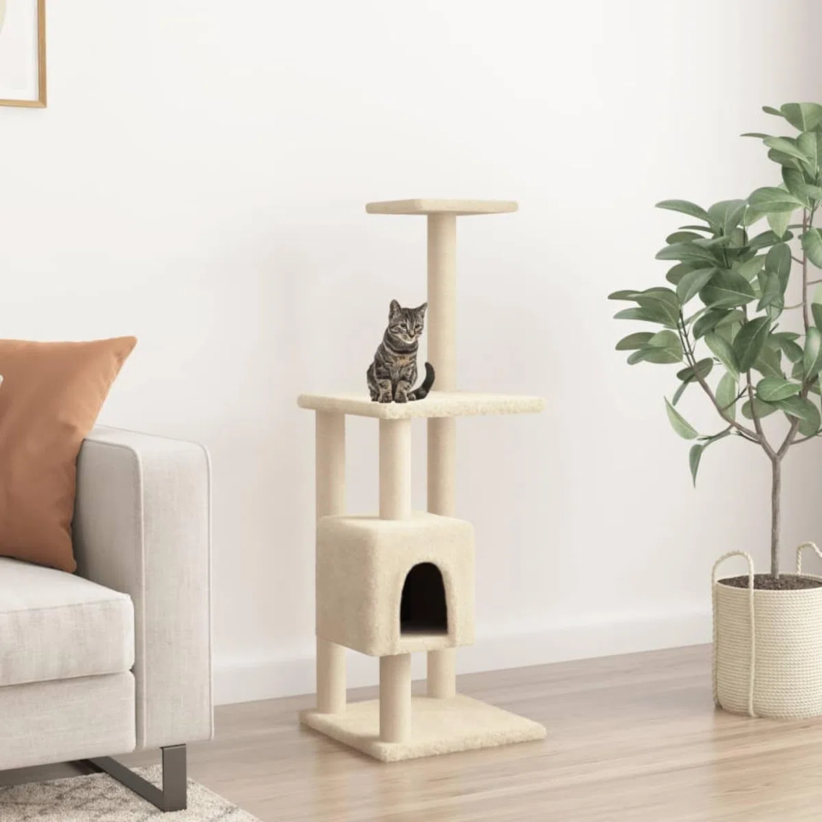 Rascador para Gatos con Postes de sisal, Arbol para Gatos, Gatos Accesorios, Arranhador para Gatos, Arbol Rascador Gatos, Crema 104 cm