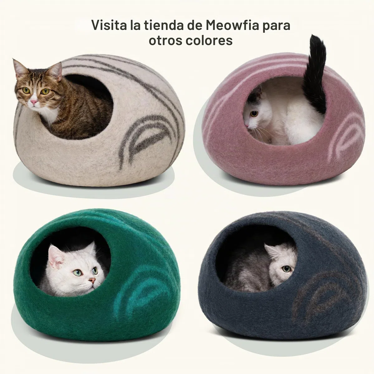 MEOWFIA Cueva de Cama para Gatos de Fieltro Premium - Cama Hecha a Mano 100% Lana Merino para Gatos y Gatitos (Tonos Oscuros) (Grande, ónix de Medianoche)