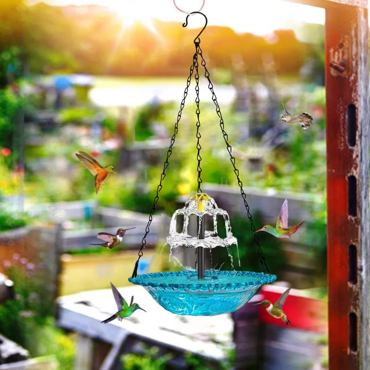 Baño para Pájaros Solar Bebedero Exterior de Pájaros con Fuente de Agua