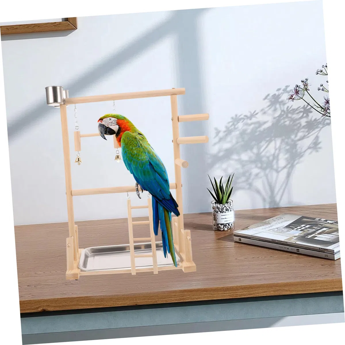 BESPORTBLE 1juego Soporte para Aves Área De Interactiva Escalera y Comederos Juguete para Periquitos y Cacatúas Accesorios Naturales para Jaulas De Aves