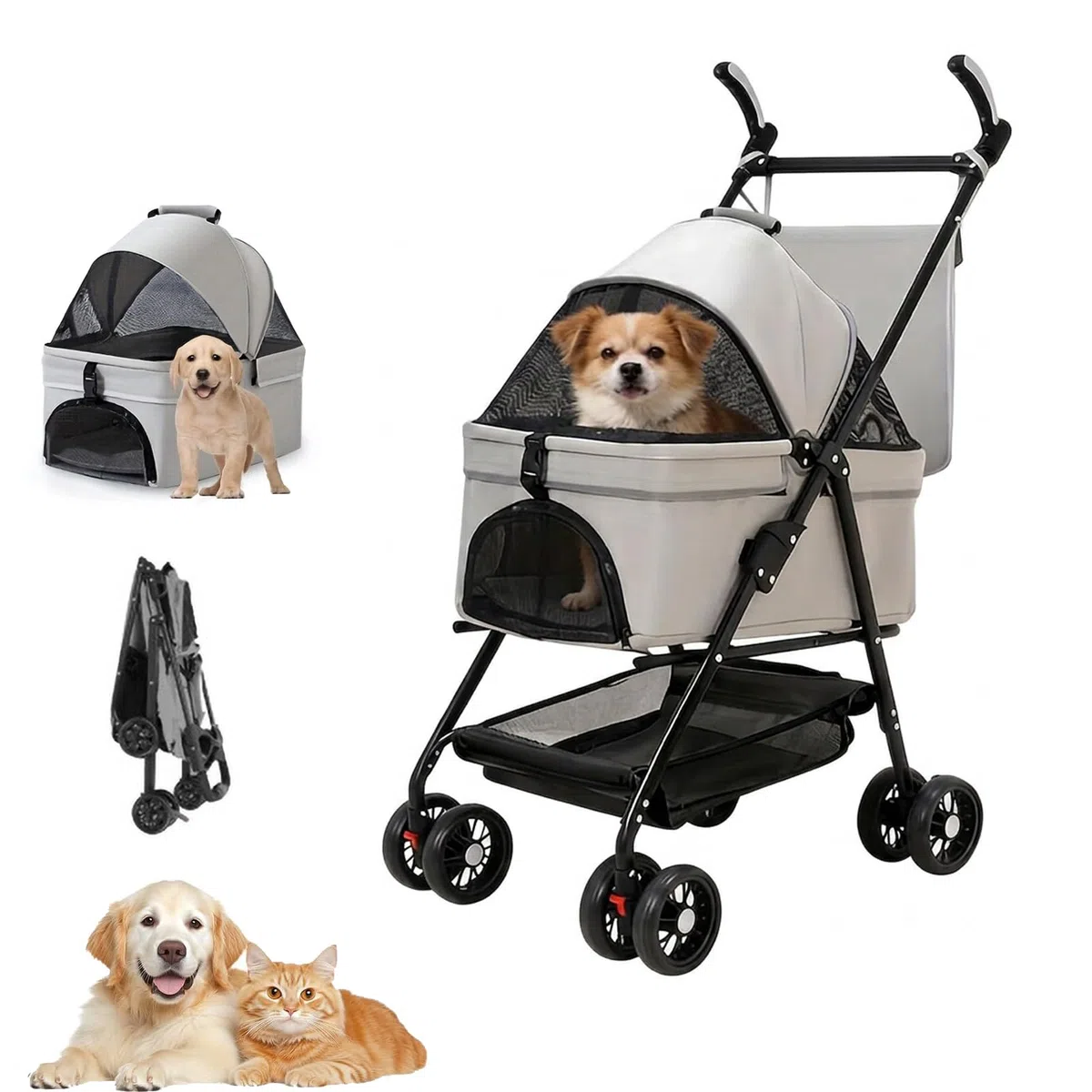 Carrito para Perros y Gatos 3 en 1 Plegable, hasta 20 kg