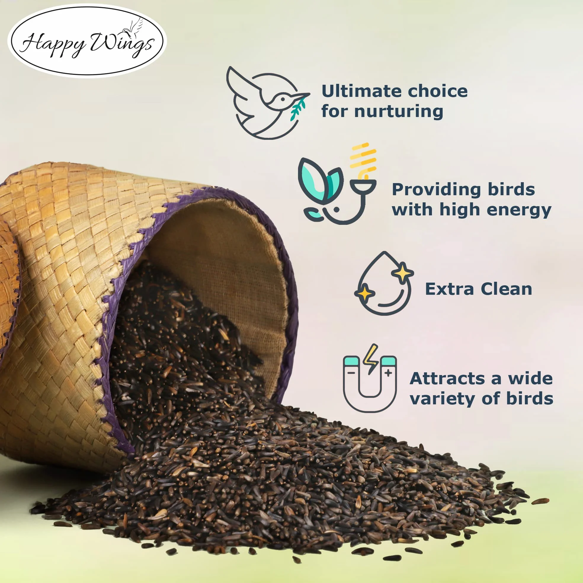 Happy Wings Semillas de cardo sin crecimiento (Nyjer Seeds) para aves silvestres - Alimento para pájaros altamente nutritivos - (10 libras)
