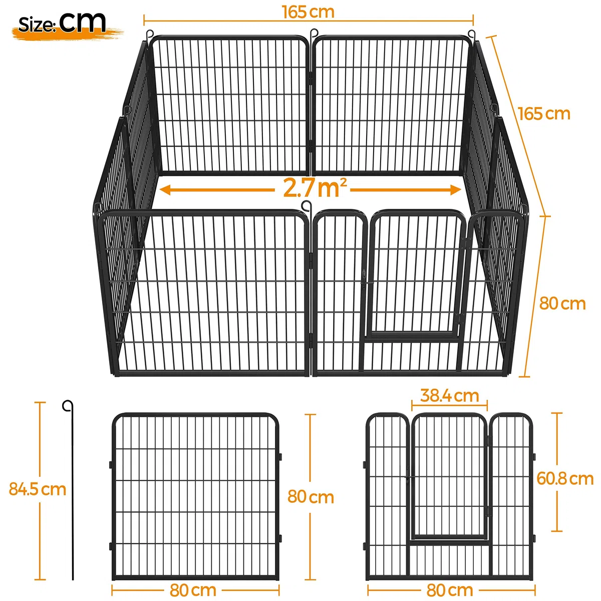 Yaheetech 8pcs Valla para Perros Metálica Corral Plegable 80x80 cm | para Animales Pequeños para Mascotas