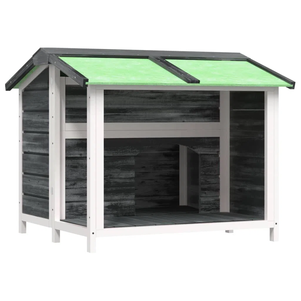 Caseta para perros gris de madera maciza de pino 96 x 87 x 80,5 cm con techo impermeable, gran entrada para jardín, protección y seguridad ideal para perros, cachorros y mascotas
