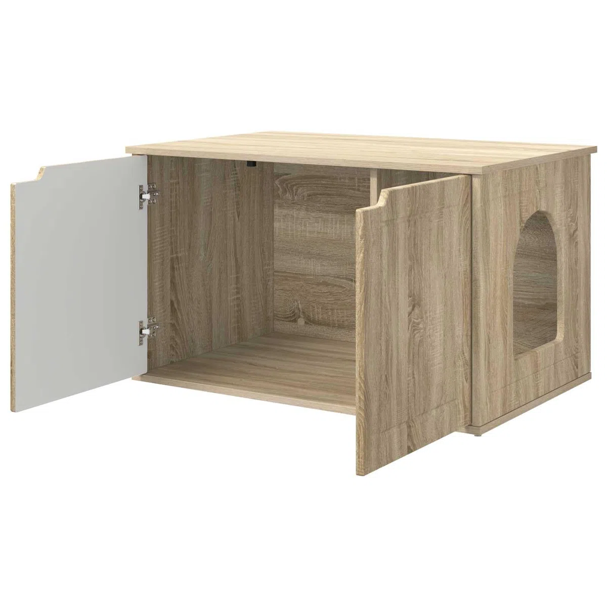 Casa de gato moderna de madera en forma rectangular delgada para sala de estar y esquinas, incluye accesorios de montaje para fácil montaje, estructura robusta