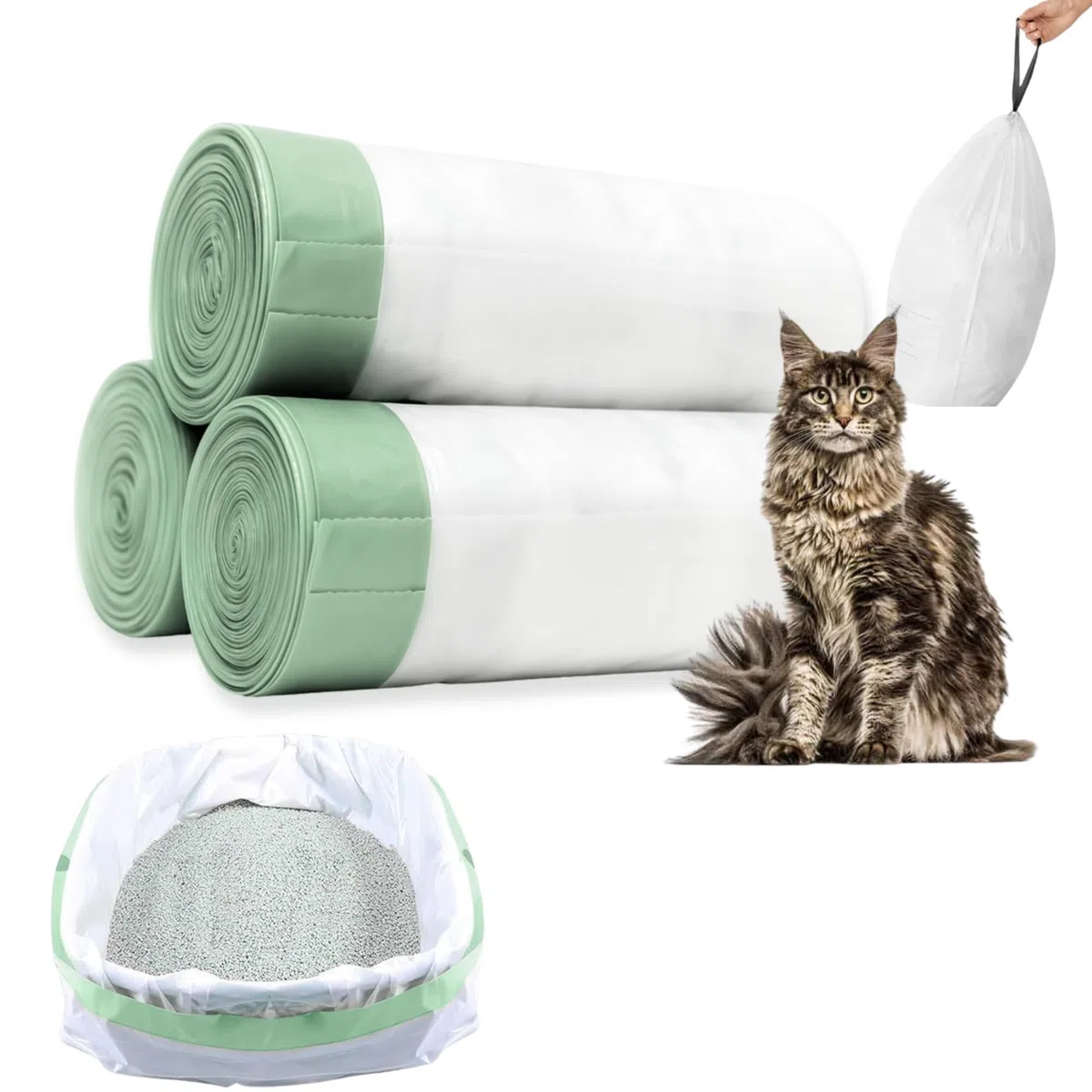 60 bolsas de arena para gatos con cordones extra grandes para protección de basura