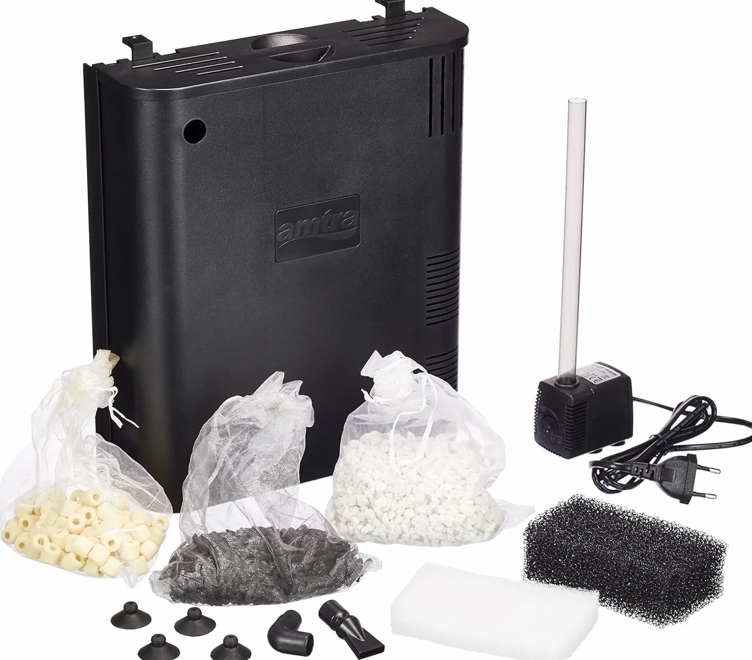 Amtra Filtering Box Black 150 Filtro Interno Biológico Para Acuarios Con Bomba De 520 L/H Y Material Filtrante Profesional