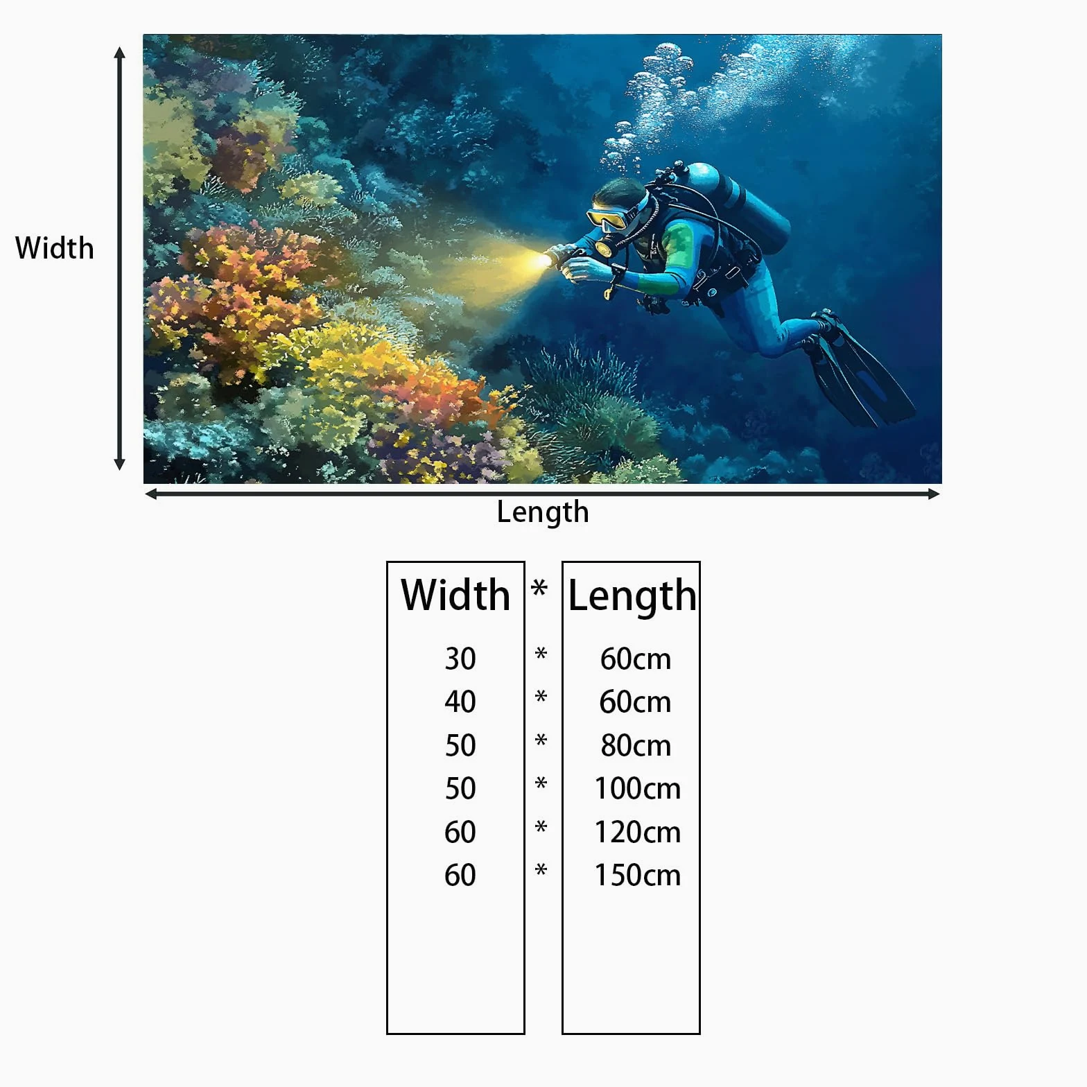 Fondo de acuario submarino para pecera (60 x 150 cm, buceador)
