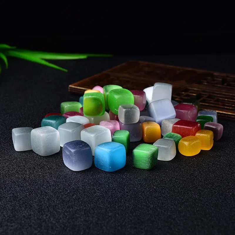10 Piezas de Cubo Natural Pulido, Piedra caída, Grava, Piedras cuadradas de Cristal, decoración de peceras, Piedras Preciosas de jardín Inicio Colecciones (Color : Rainbow Cat Eye)
