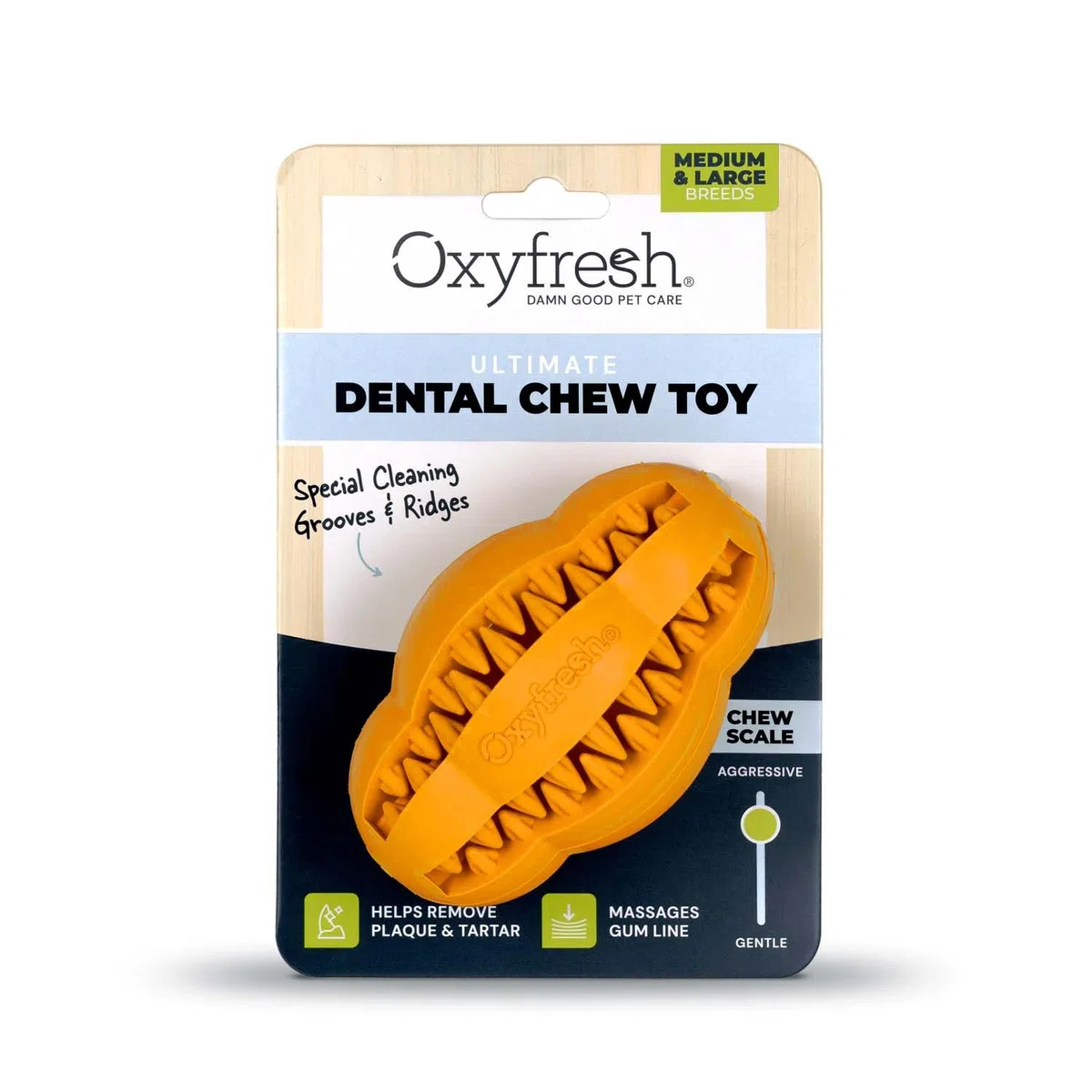Oxyfresh Juguete dental para perros, el mejor juguete masticable de goma duradero para masticadores agresivos, elimina la placa, limpia los dientes y refresca el aliento sin cepillarse (grande)
