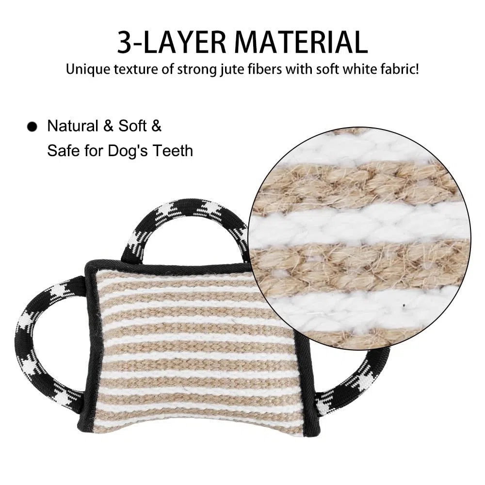 DONGKER Almohada de entrenamiento de yute para perros, juguete para cachorros con 3 asas para perros medianos a grandes, agilidad de entrenamiento interactivo