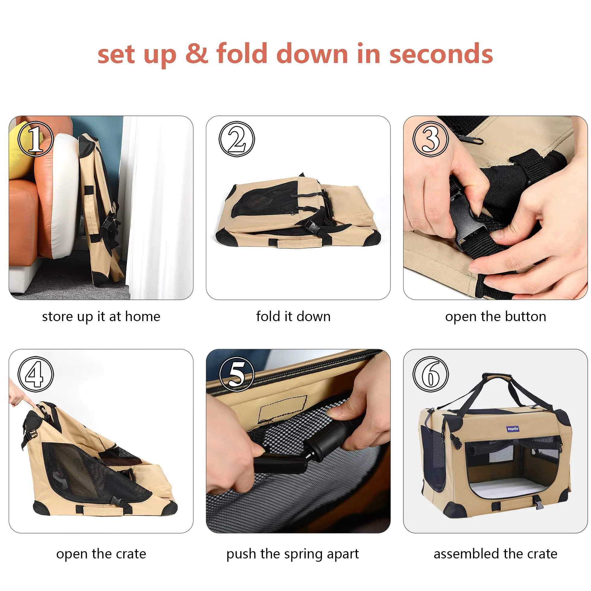 Petprsco Transportín para Mascotas, Lado Suave, para Gatos, Perros pequeños, 3 Puertas, Suave, Plegable, con Correas para Gatos, Cachorros, Viajes, Plegable, cómodo, diseño portátil