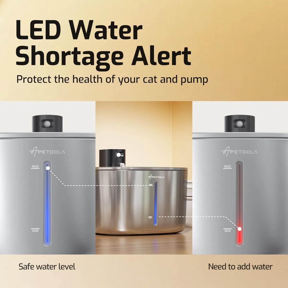 Fuente de agua para gatos de acero inoxidable, 4,5 L, inalámbrica, para mascotas, cuenco de agua automático para gatos y perros con sensor de movimiento, fuente de agua filtrada