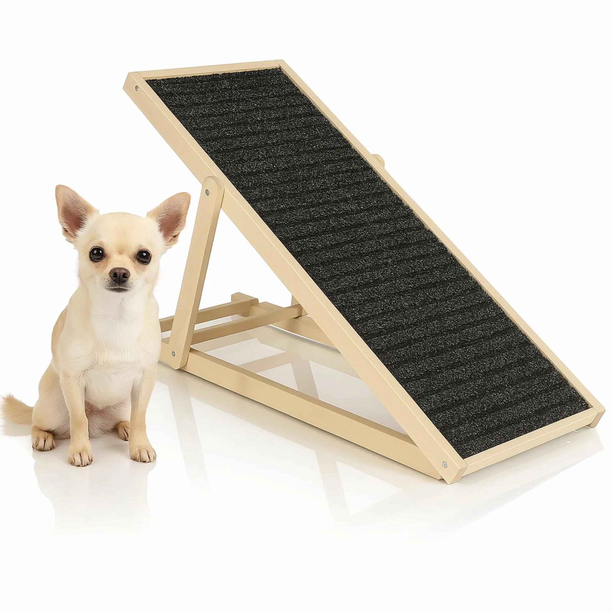 SPRINGOS Rampa para Perros Plataforma Ajustable de 42,5-59 cm para Cama o sofá Escalón Plegable de Madera para Perros Rampa para Mascotas con Estera Antideslizante