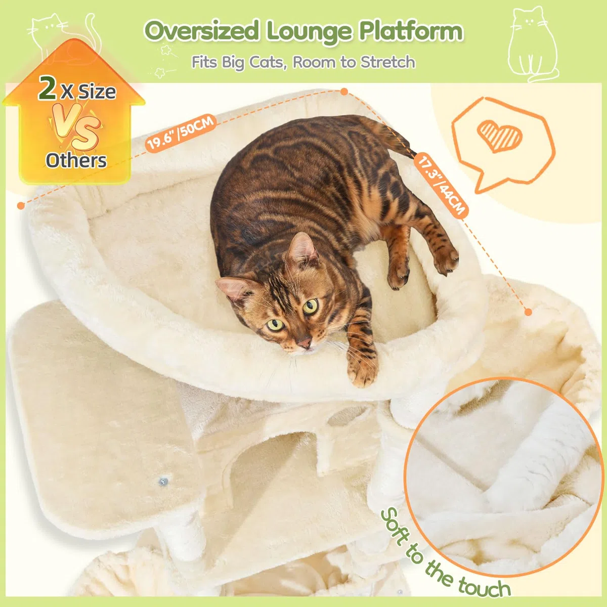 Taoqimiao Rascador para Gatos Grandes, 183cm Arbol Rascador para Gatos com 2 Espacioso Cuevas, 2 Cesta, 7 Poste de Sisal, Hamaca,F20M Beige