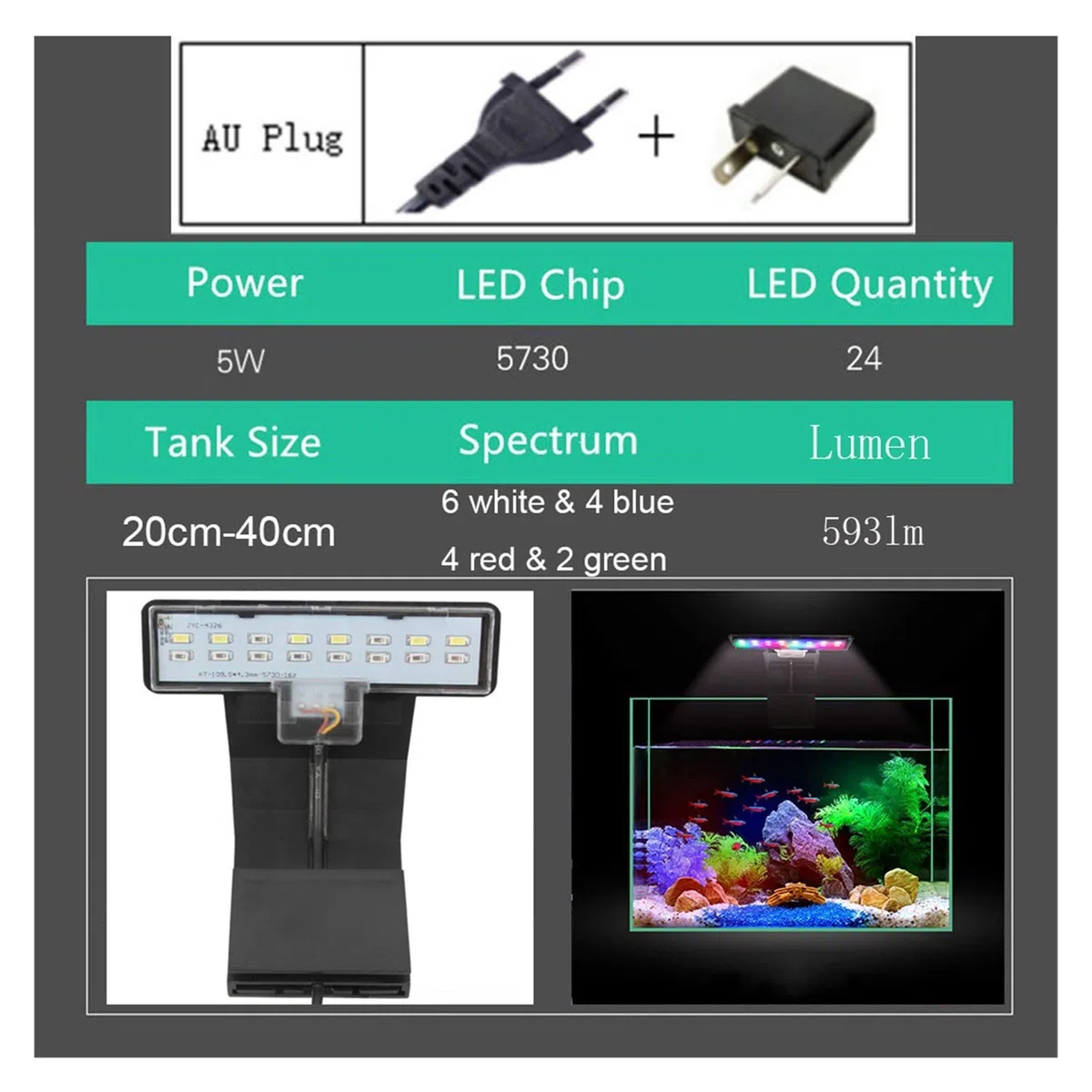 Luz de Acuario 3 Modos 5W 10W LED Aqua Fish Light para Acuario Fish Tank Abrazadera Clip Luz Blanco Azul Rojo Verde Color Iluminación (Color : M180 B 3)
