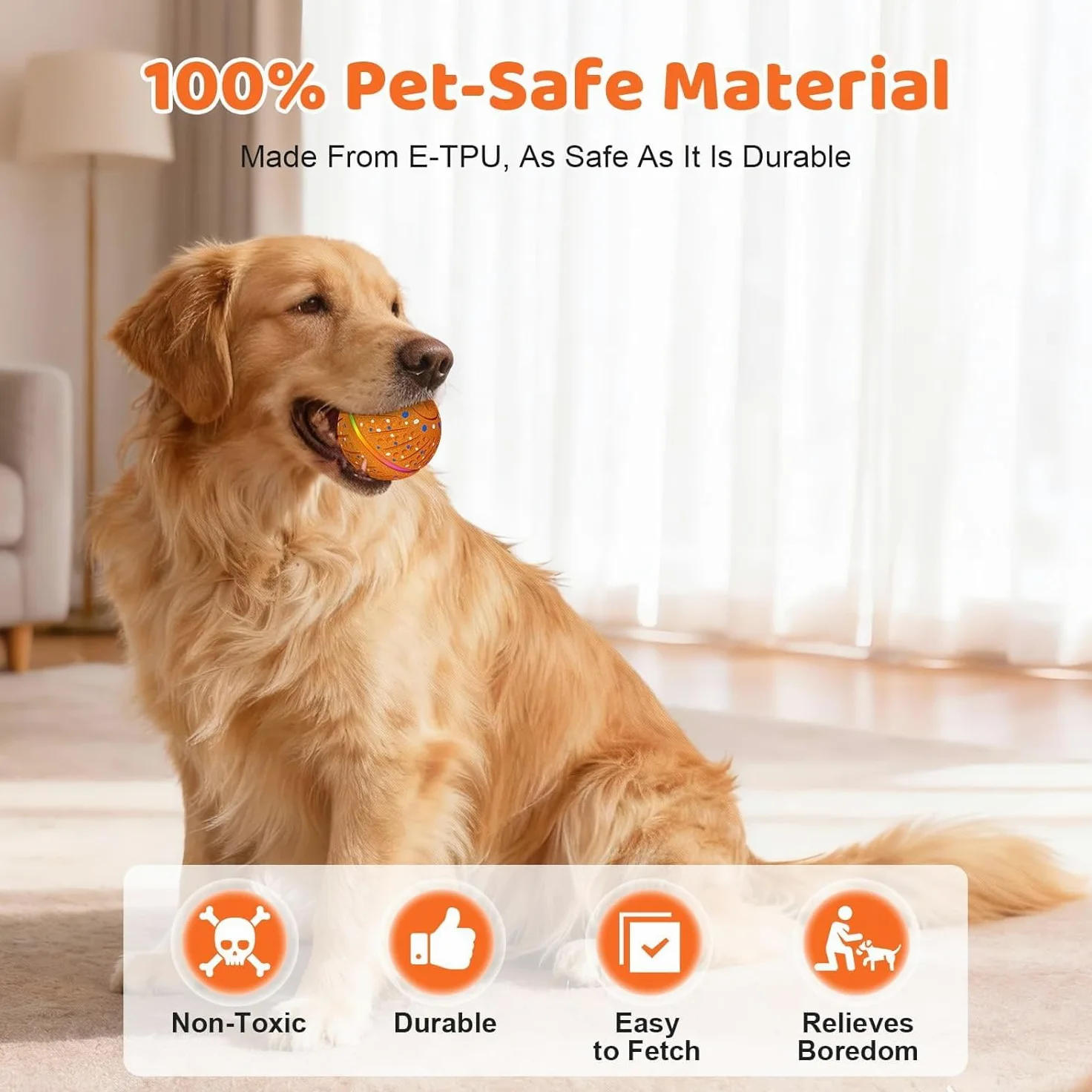 Pelota interactiva de juguetes para perros – Pelota inteligente para perros con luces coloridas, material E-TPU, 3 modos de juego, bolas rodantes automáticas, juguete para perros pequeños y medianos