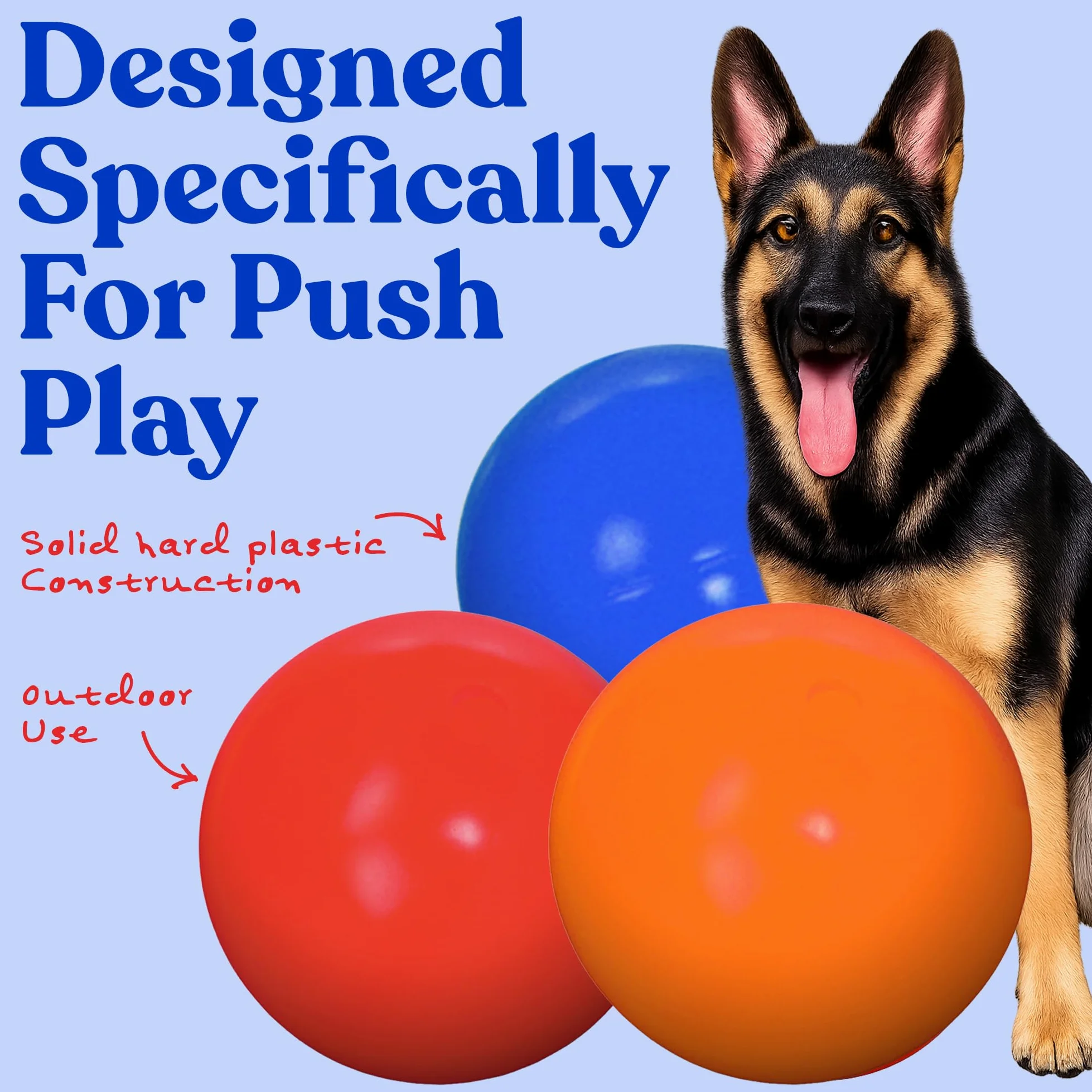 Doggie Dooley Pelota para perros prácticamente indestructible, juguete interactivo de plástico duro de 14 pulgadas para razas grandes de más de 75 libras, construido para pastoreo y juego de empuje
